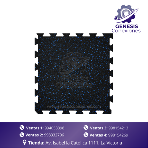 Piso Gimnasio Interlock Negro/Azul Espesor 10 mm G1203